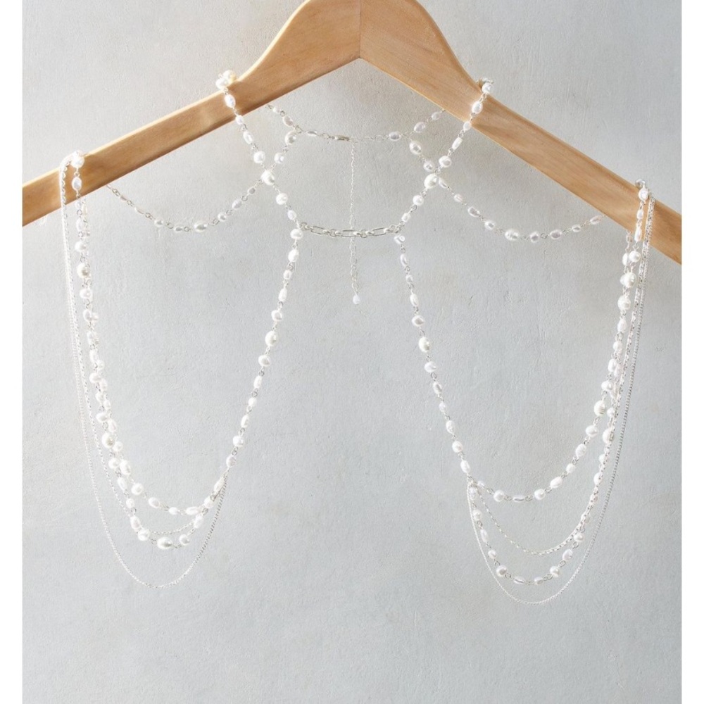 Free People White Pearl Layered Body Chain